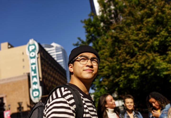 Student walking in downtown Portland