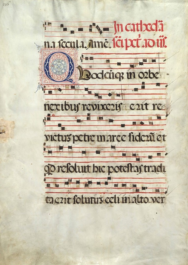 Antiphonal leaf with musical notation for the Feast of the Chair of Saint Peter