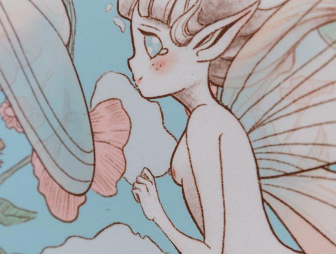 Artwork by Maria Wehdeking showing detail of a fairy.