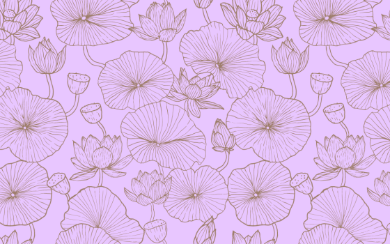 purple background with light brown outline of flower graphics