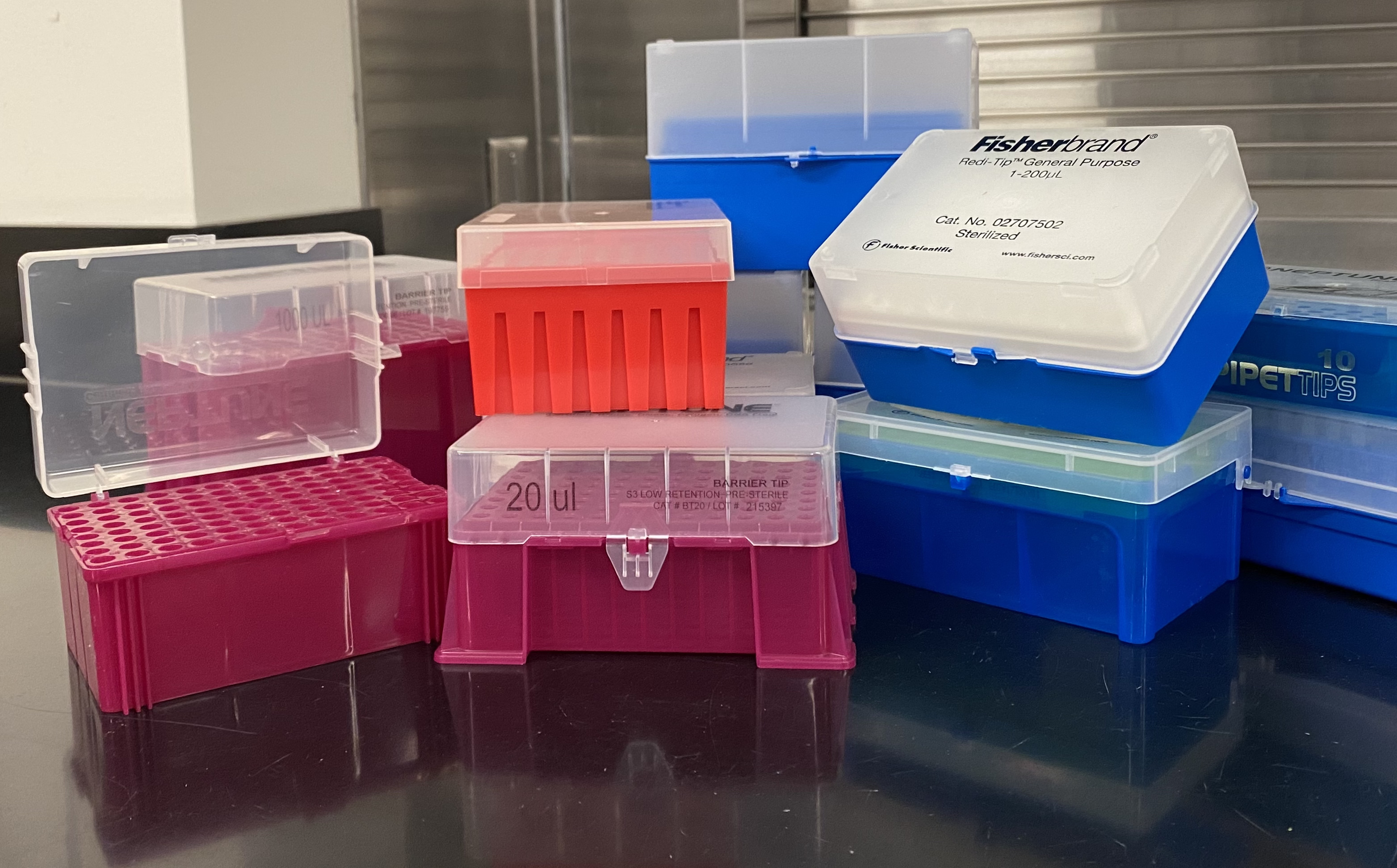Empty pipet tip boxes