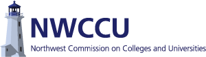 Logo for the NOrthwest Commission on Colleges and Universities that displays the name and acronym in navy to the right of a lighthouse.