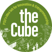 The Cube button with logo and tagline
