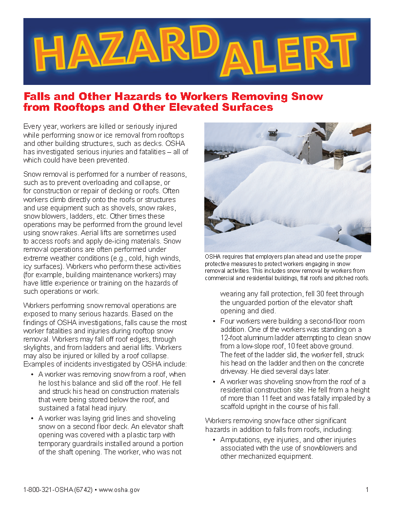 OSHA snow hazard alert