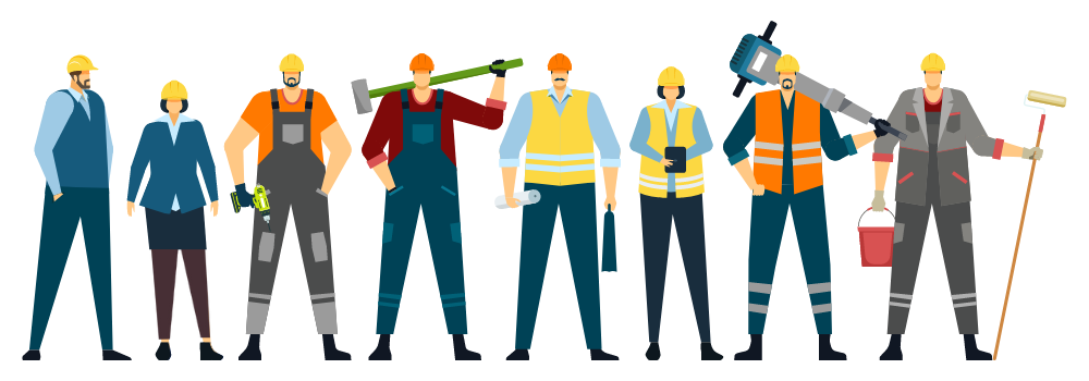 Banner with various workers in safety equipment