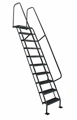 black ship ladder with handrail at 60 degree incline