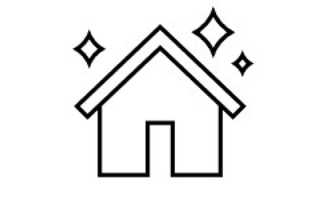 Outline of a house with sparkles around the exterior