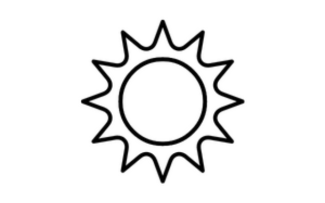 Black and white outline of a sun