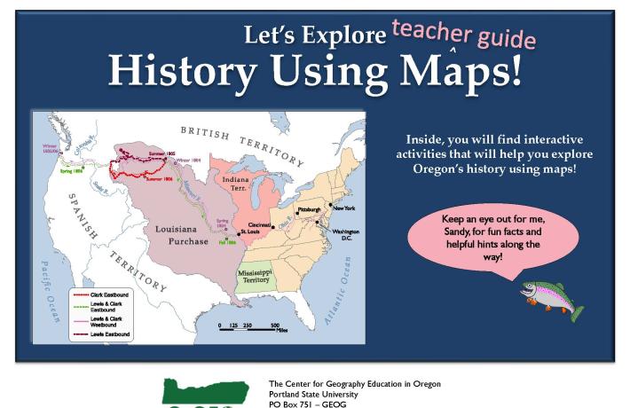 Cover: Teacher Guide: Let's Explore History Using Maps. Show Historic map of U.S. that include Louisiana Purchase territory.