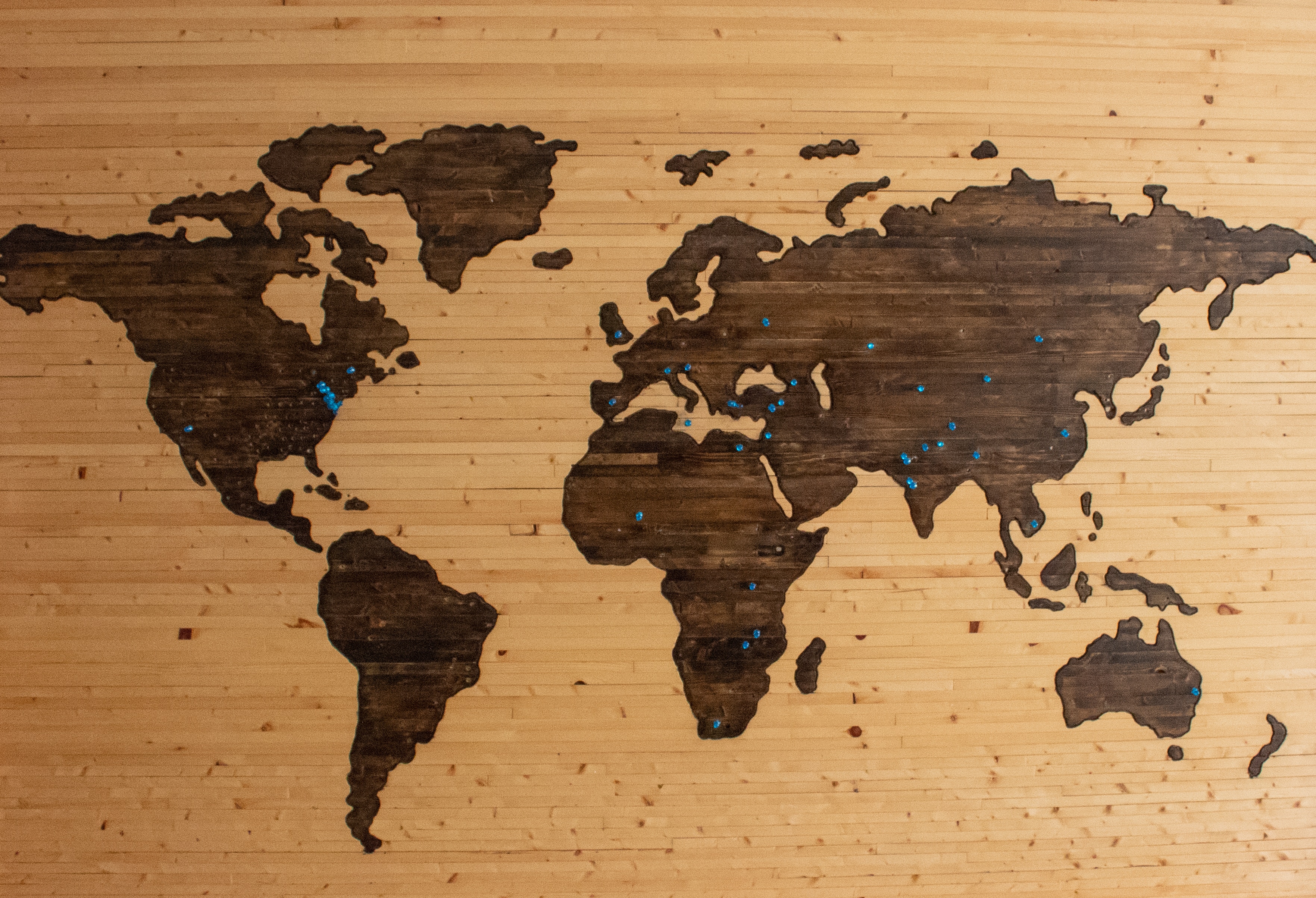 World map with pins