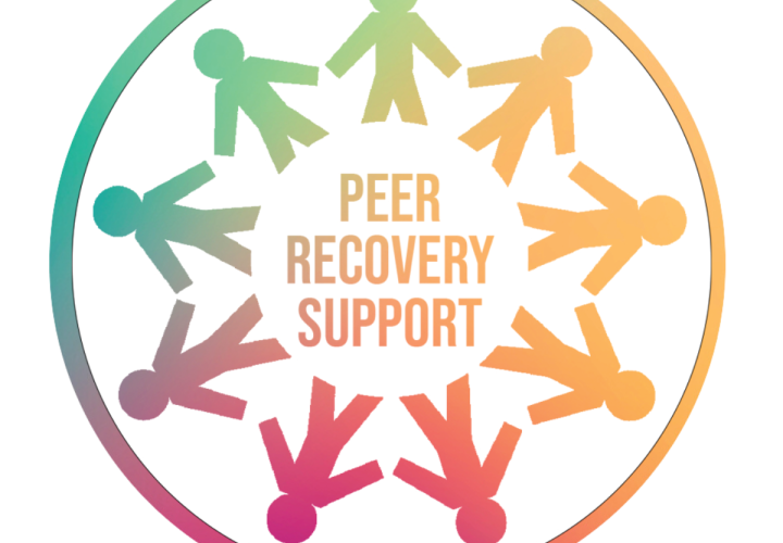 A rainbow gradient circle with the text "Peer Recovery Services" 