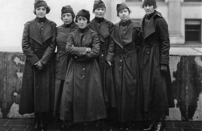 Black and white photo of America's first women soldiers in their uniforms