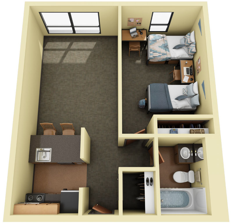 3D Floor Plan of Blumel Furnished One Bedroom