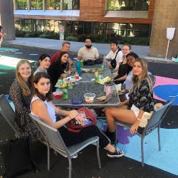 A group of students having lunch outside