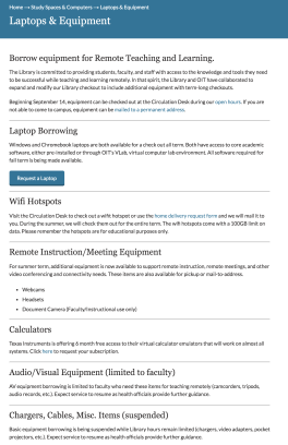 Screenshot of PSU Library equipment rental website