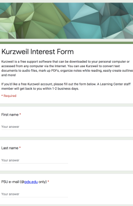 Screenshot of Kurzweil Interest Form