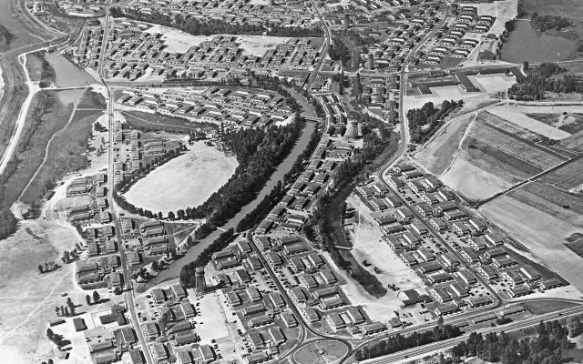 Black and white aerial of Vanport
