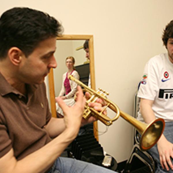 Brass student and teacher in private lesson