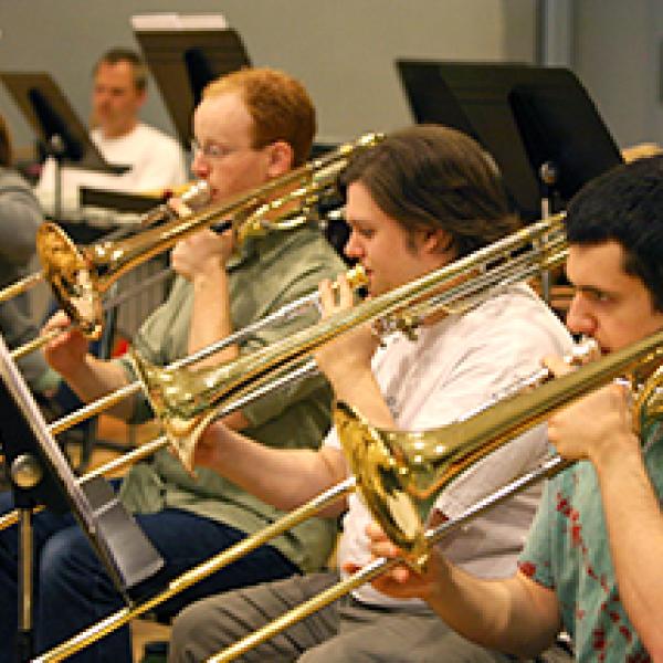 Trombone section in rehearsal