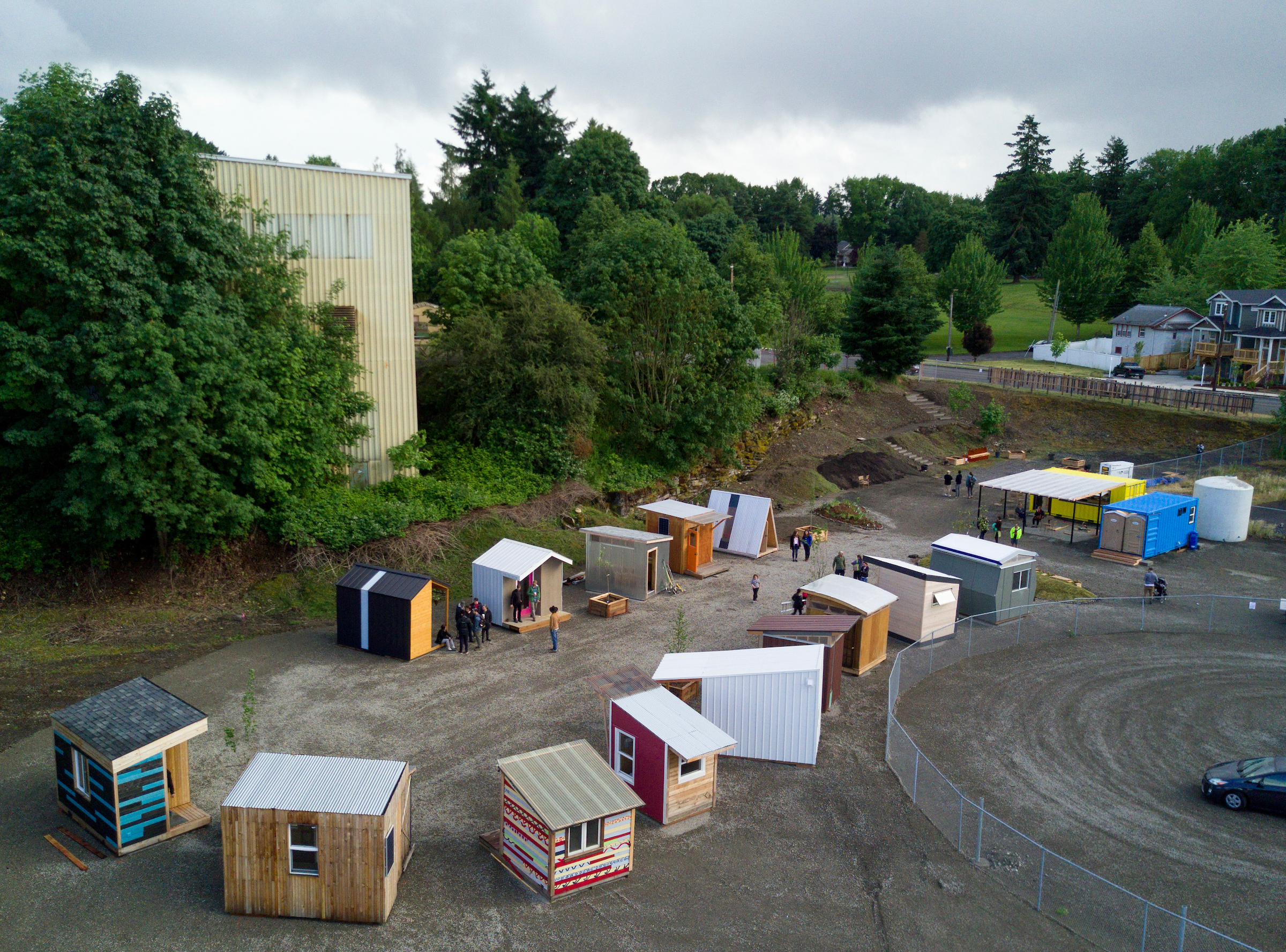 Aerial view of tiny homes