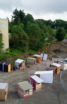 Aerial view of tiny homes
