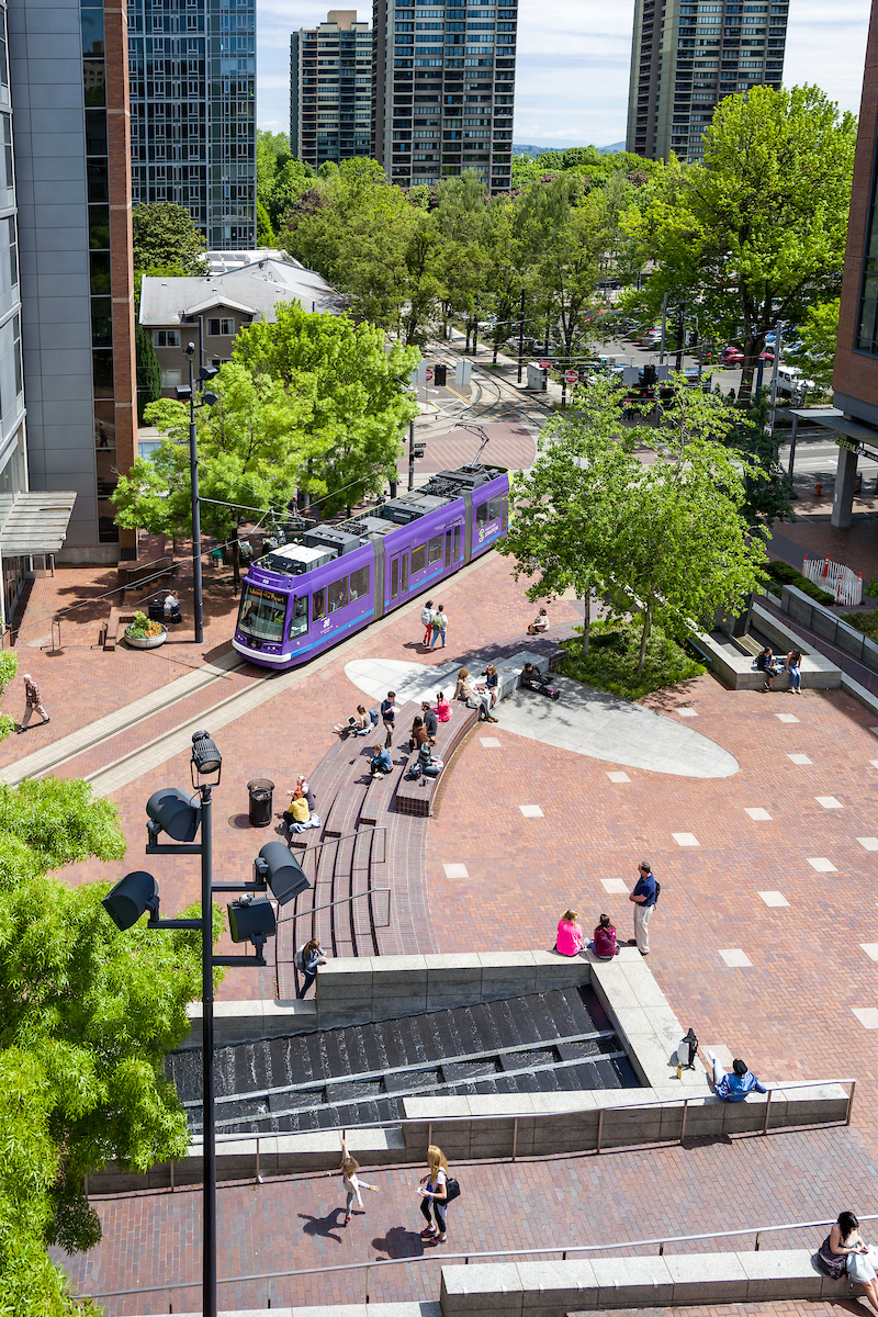 Purple Streetcar in PSU Urban Plaza