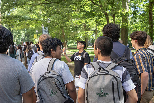 Students on a campus tour