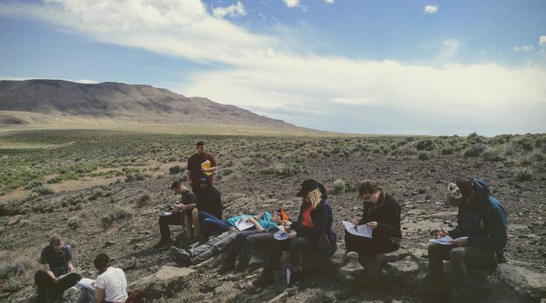 geology students with clipboards