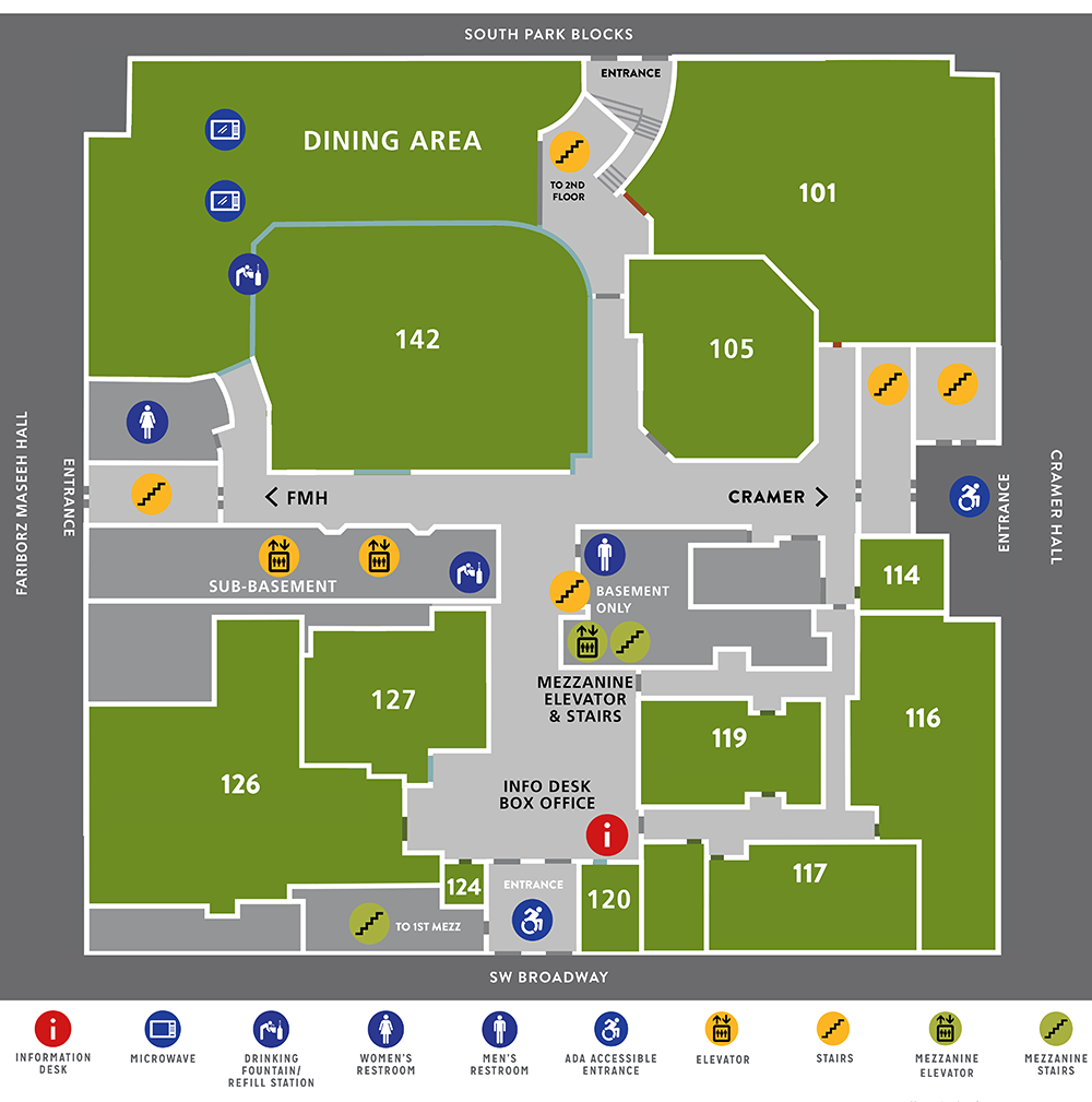 Food court, market, info desk and other services are on the ground floor of Smith.