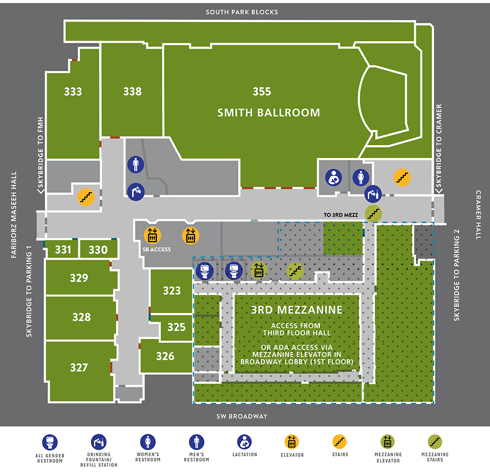 Smith Ballroom and meeting spaces are on the third floor.