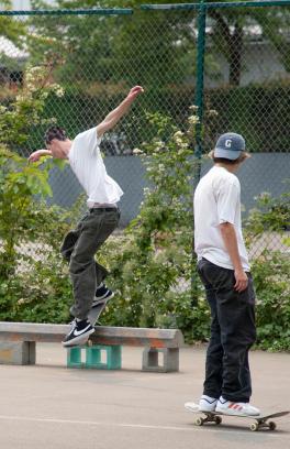 Two students skateboarding