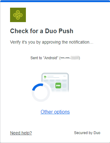 Screenshot of the Check for Duo Push page on the mobile Duo Push Security application