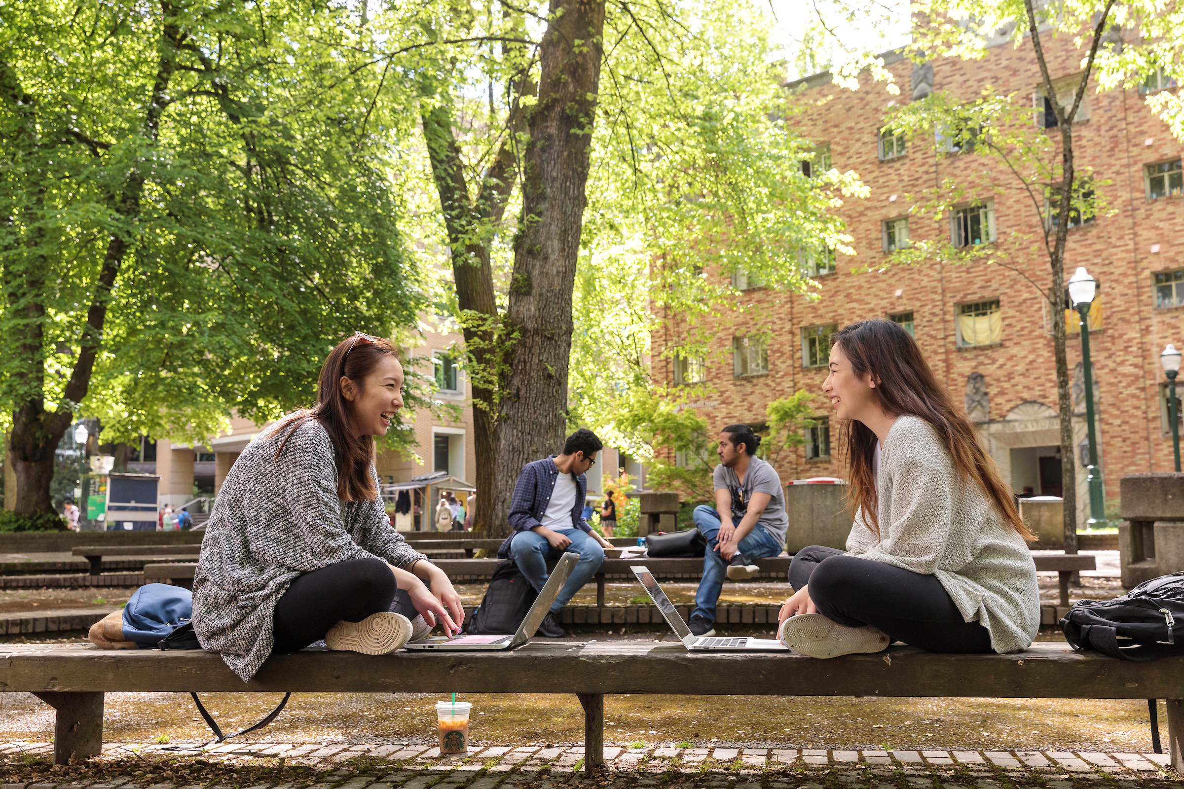 Students conversing on campus