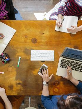 Brainstorming at a table