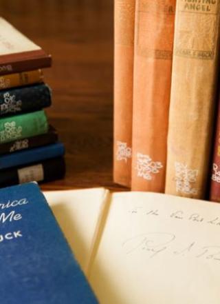 A stack of books donated to help reopen the library after the Vanport Flood