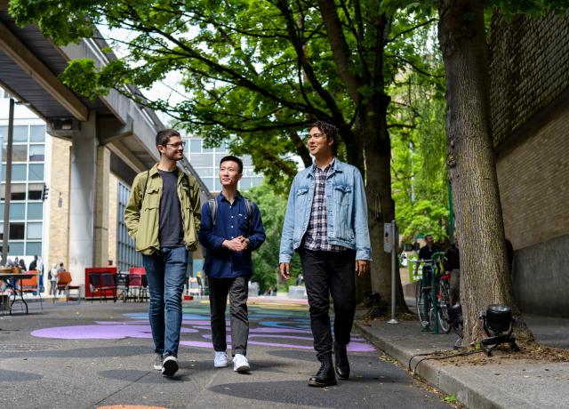 students walking in the community park blocks