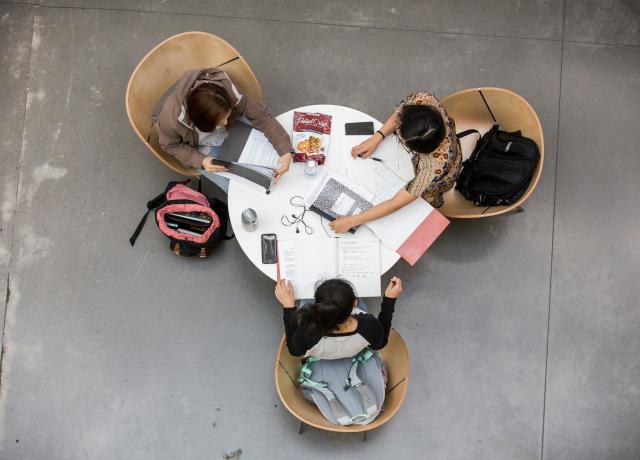 students working at a table