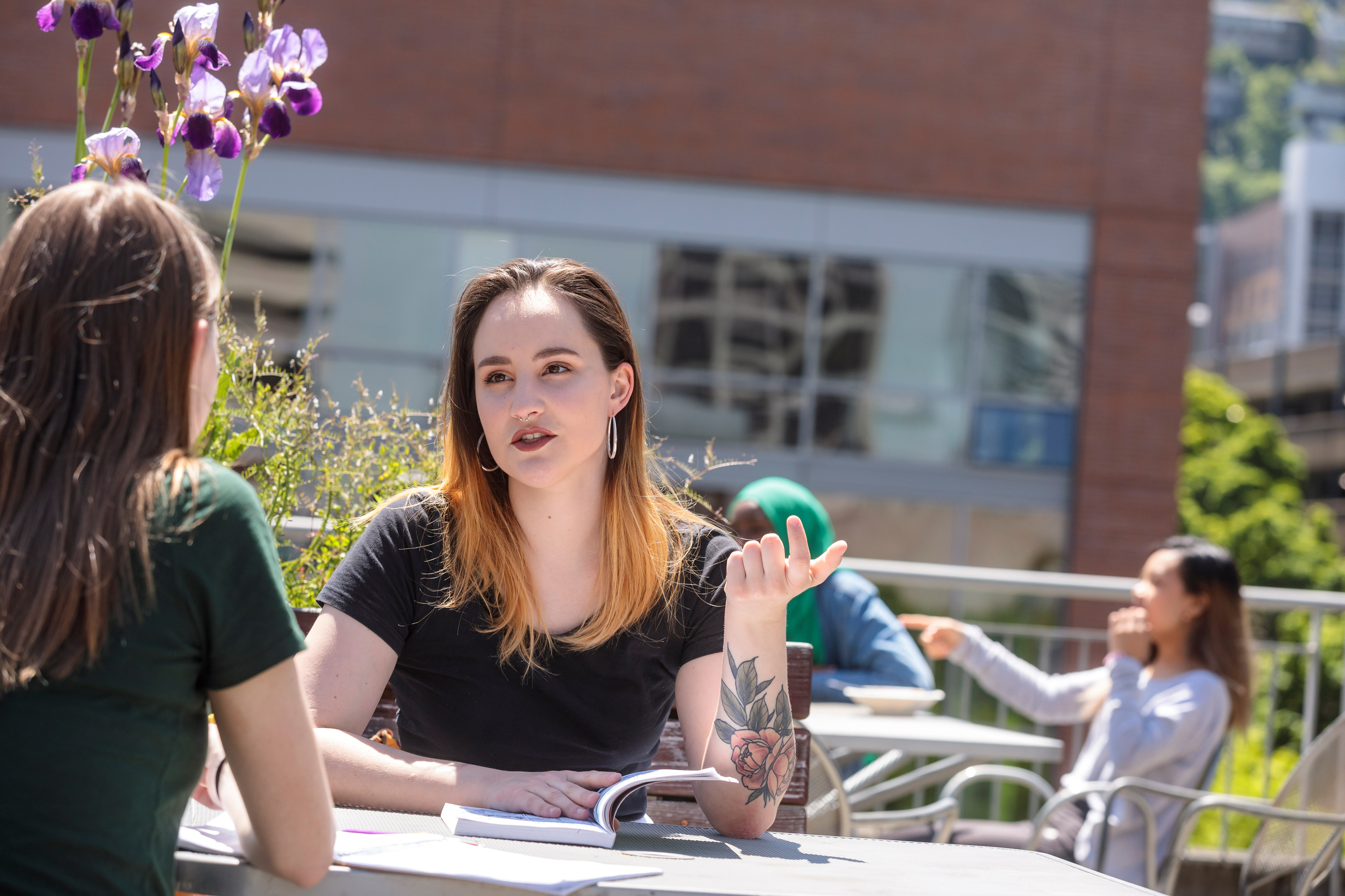 Student studying outside