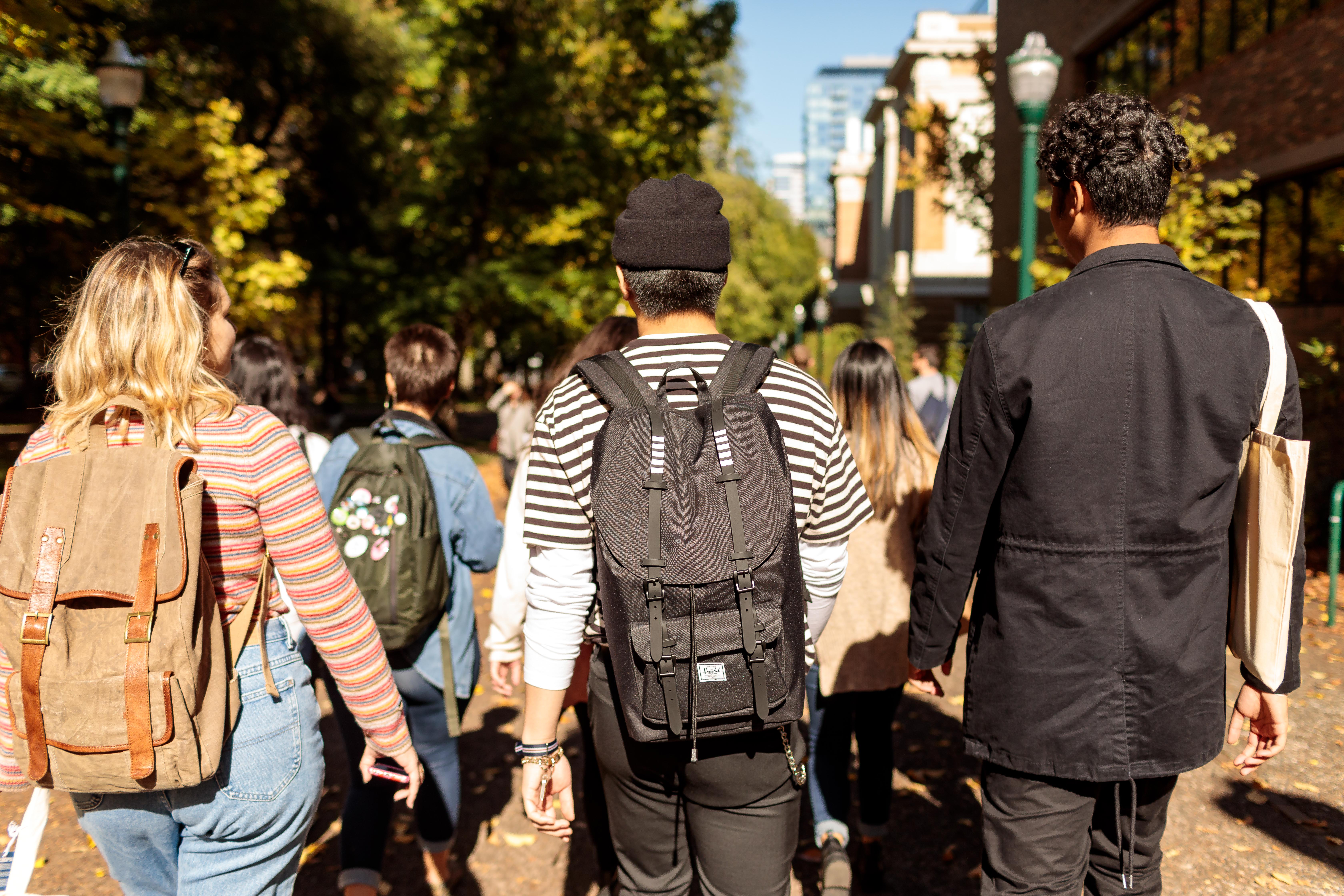 students walking outside