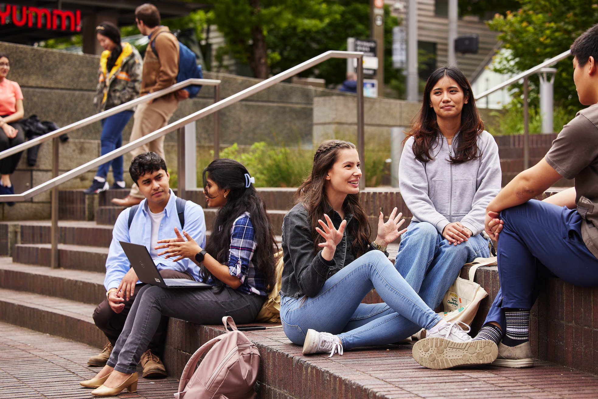 Students chatting in the Urban Plaza