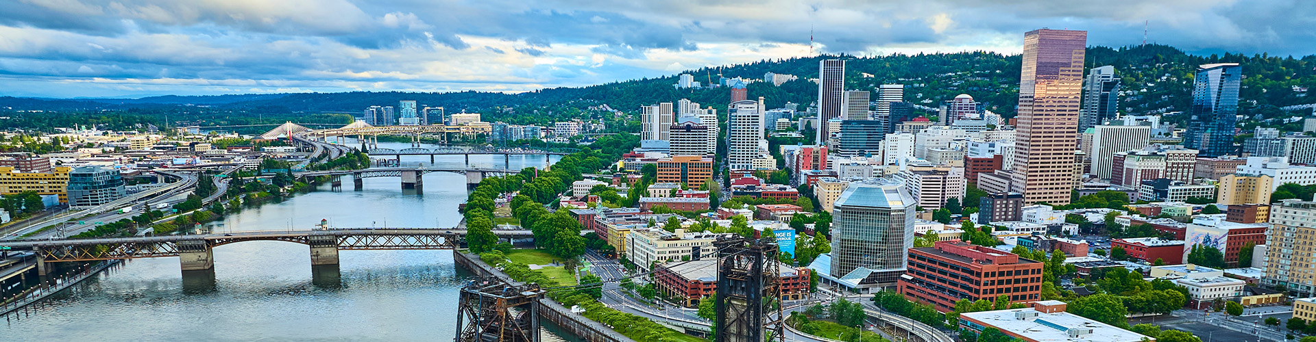 aerial photo of downtown portland facing south