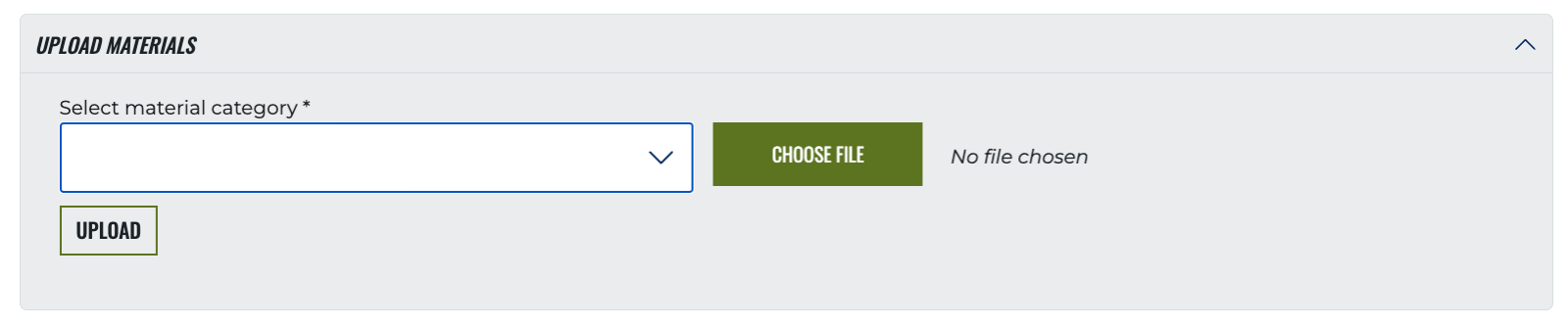 Upload Material - Select material category screenshot
