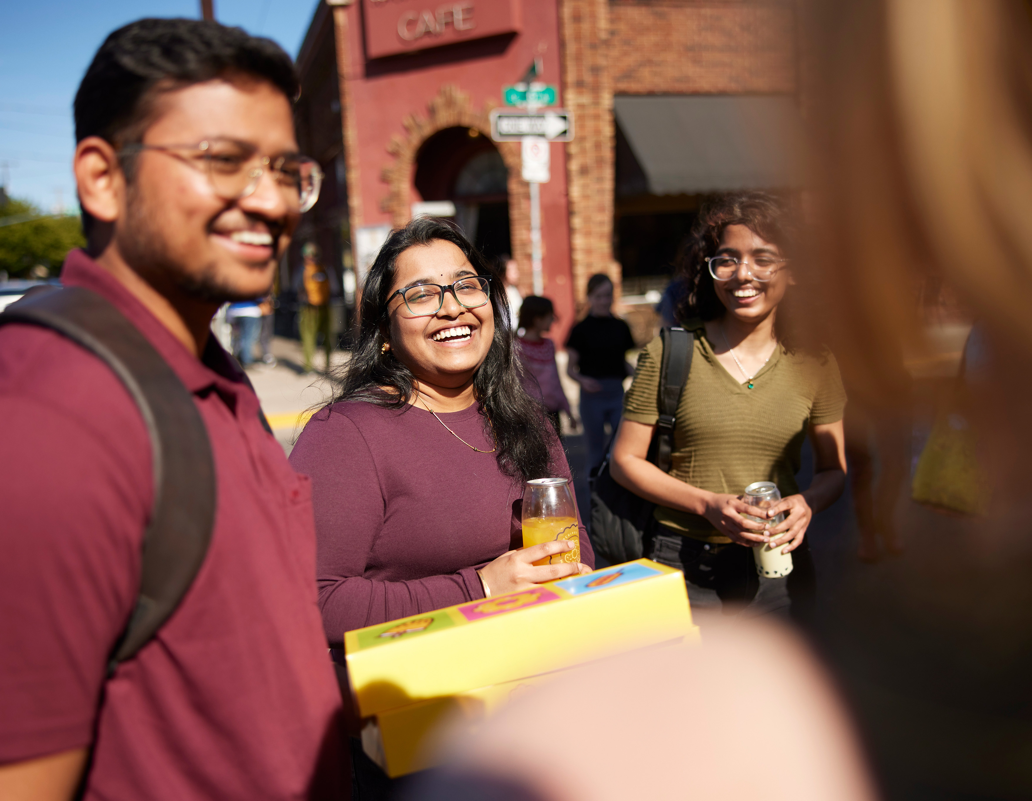 Students socializing on Hawthorne Blvd.
