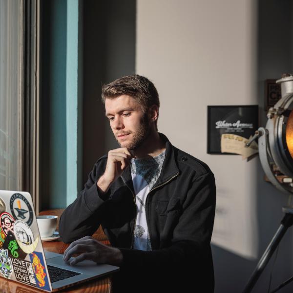 Student working on laptop