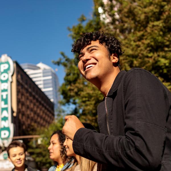 Students walking through downtown Portland