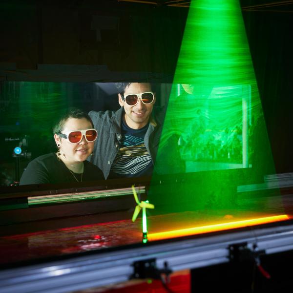 students testing project in wind tunnel