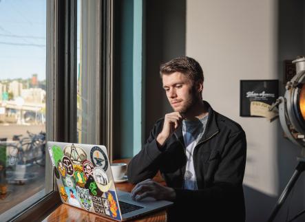 Student working on laptop