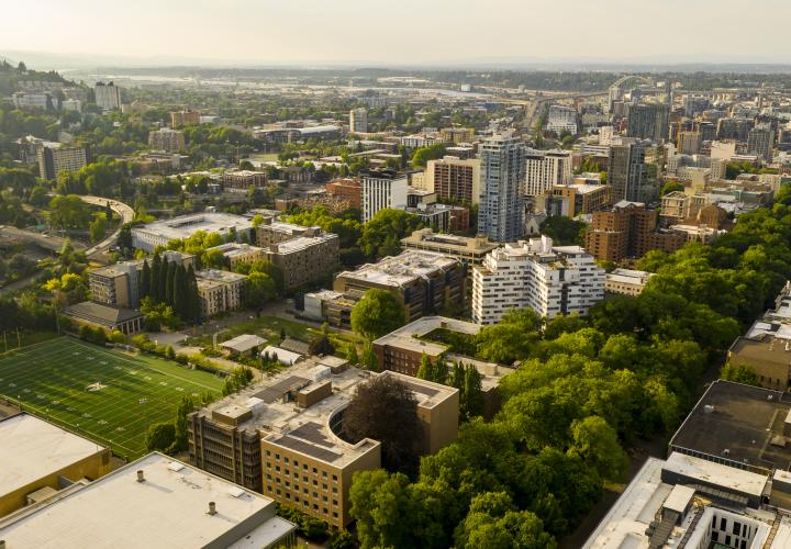 Aerial view of Portland State and Portland.