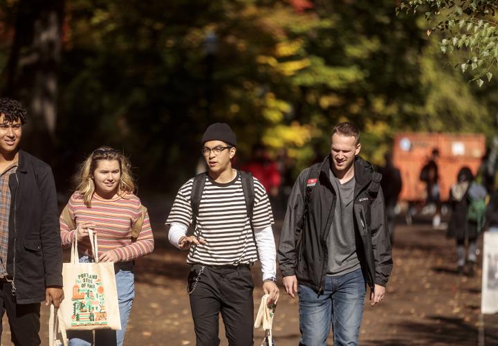 Students walking to class in the park blocks