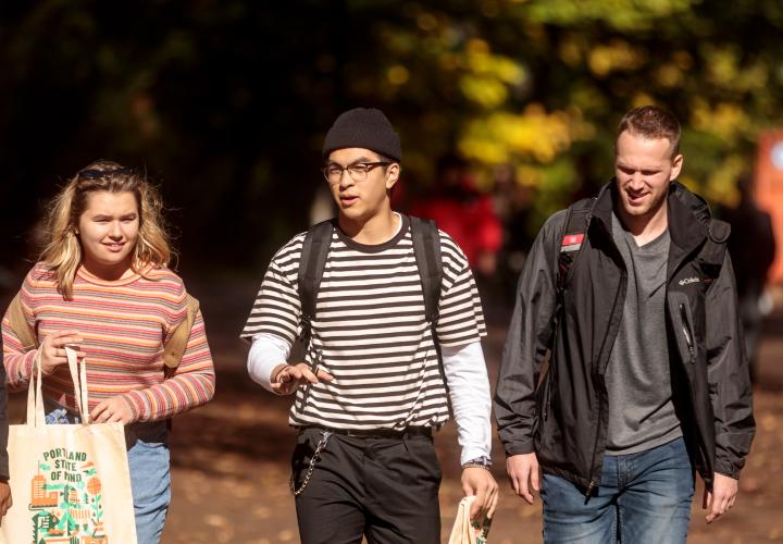 students walking and talking